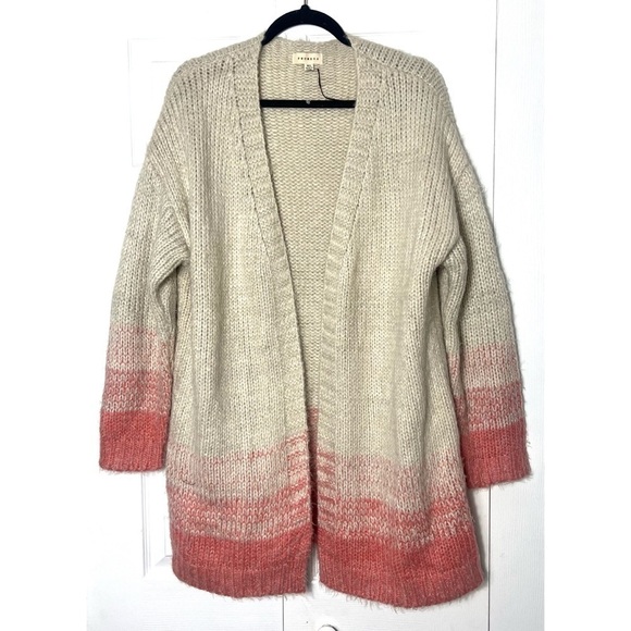 Promesa Beige Pink Ombre Open Knit Cardigan Long Sweater Size Medium Large - Picture 5 of 6